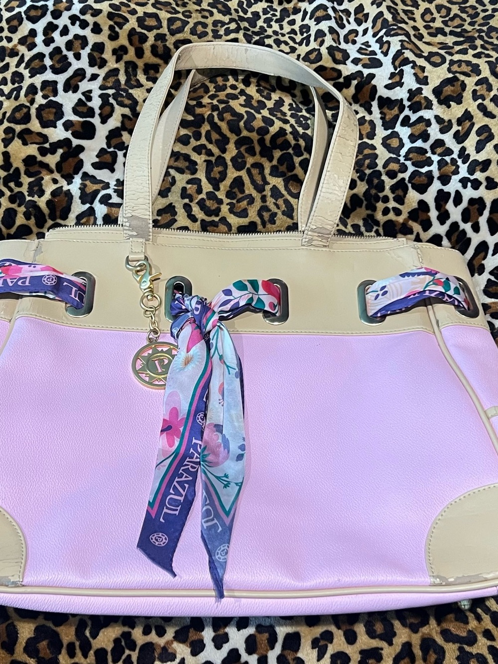 Pink and Cream Tote Bag with Scarf Charm